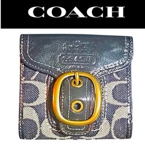 COACH Denim/Grey Leather w/Pink Plaid Interior Wallet w/Golden Hardware, NWT